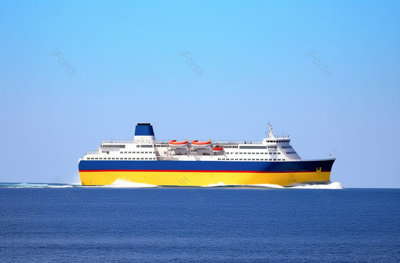 湛蓝的天空下一艘巨大的蓝色渡船漂浮在爱琴海上,高清,摄影图,摄影图片,图片大全,摄影图免费下载